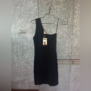 Dandy Del Mar, onyx waffle One-Shoulder Dress